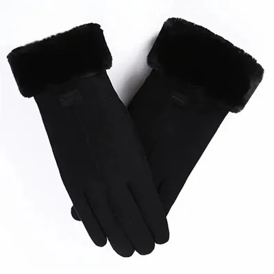 Produktbild von GKA Damen Handschuhe in Wildleder Optik schwarz, flauschig gefüttert, innen komplett mit warmen Plüsch gefüttert Touchscreen