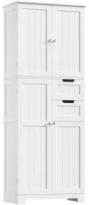 Immagine prodotto di Mobile alto da bagno - Mobile alto multiuso - 4 ante e 2 cassetti - Mobile in legno indipendente - Per cucina e soggiorno - Bianco
