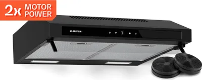 Image de Klarstein Purista Force Hotte aspirante, Hotte murale de cuisine 60 cm, 400 m³/h, Double moteur 2x60 W, Panneau tactile LED, Éclairage LED, Filtre à charbon, CEE C, Noir