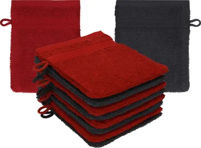 Produktbild von Betz 10 Stück Waschhandschuhe 16x21 cm PREMIUM 100% Baumwolle Farbe: rubinrot - graphit