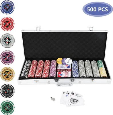 Produktbild von Bettizia 500 Pokerchips Spiel Pokerset Pokerkoffer Set mit Schloss – 11,5g Profi Jetons, abschließbarer Alu-Koffer Silber
