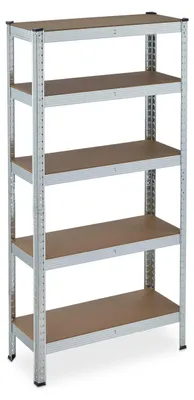 Productafbeelding van Relaxdays zwaar belastbaar stalen rek, verzinkt, draagvermogen 875 kg, 150x75x30 cm, 5 planken, eenvoudig te monteren, staal, opslagrek voor de kelder, zilverkleurig
