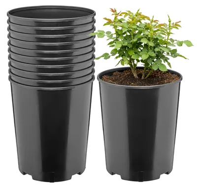 Image de Lot de 10 pots ronds en plastique noir pour plantes, avec trous de drainage, pour jardin, diamètre 18 cm, hauteur 21,5 cm (4 litres), référence GD-KW-RR