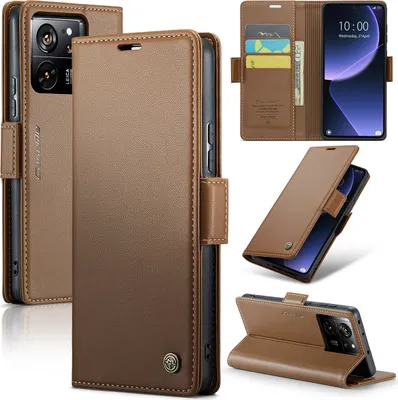 Obrázek produktu pro Xiaomi 13T Pouzdro, RFID Blokování Karet, Pokročilé Flip Kožené Pouzdro s Funkcí Stojánku pro Xiaomi 13T / 13T Pro / Redmi K60 Ultra Hnědý