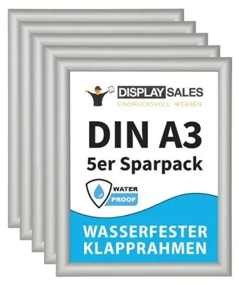 Produktbild von Wasserfester Klapprahmen DIN A3 silber 25mm (5 Stück)