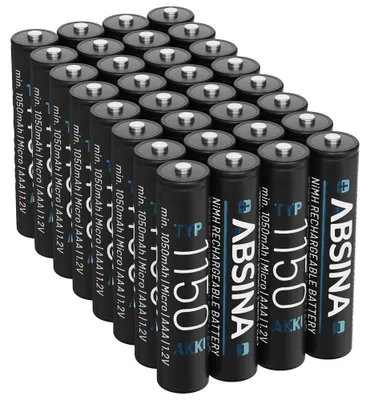 Produktbild von ABSINA 32x AAA Akku 1150 NiMH - Akkus AAA Micro mit 1,2V & min. 1050 mAh - Batterien AAA wiederaufladbar für DECT Telefon