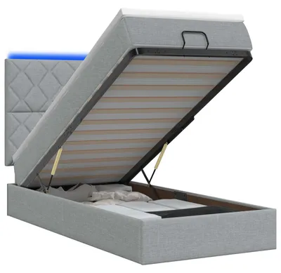 Productafbeelding van vidaXL Ottomanbed met matras en LED-verlichting, lichtgrijs, 90 x 190 cm, stof