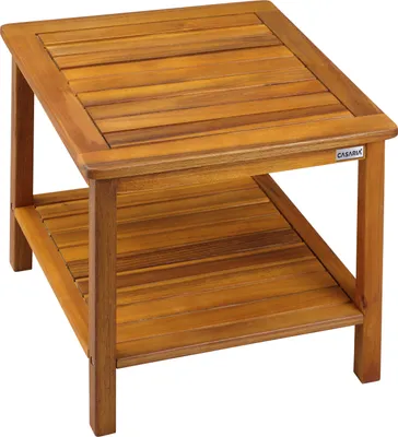 Produktbild von CASARIA® Beistelltisch Holz wetterfest FSC® zertifiziert 2 Ablagen 80kg und 20kg Tragkraft 45x45cm Balkon Terrasse Wohnzimmer Kleiner Tisch Holztisch Akazie