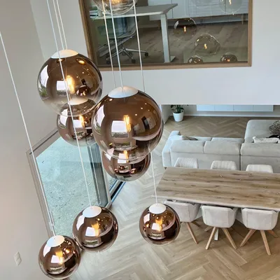 Produktbild von s.luce Orb Glaskugel Galerieleuchte 5m Abhängung Weiß Galerielampe Hängelampe Orb/Farbverlauf Kupfer Verlauf Ø 20cm Rund