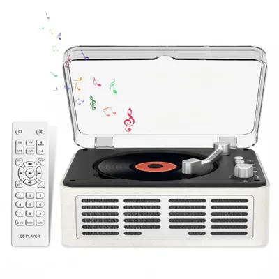 Produktbild von ZELURXX Tragbarer Bluetooth-CD-Player mit Fernbedienung, Retro-CD-Player mit FM-Radio, Lautsprecher und Kopfhöreranschluss, USB und AUX, Weiß