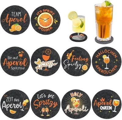 Image de Supports en feutre, lot de 10, supports ronds en feutre pour verres à cocktail, tasses et verres à vin, diamètre 10 cm