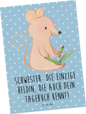 Produktbild von Mr. & Mrs. Panda Postkarte Schwester Heldin - Blau Pastell - Geschenk, Familie, persönliche Erinnerungen, Fotokarte, Postkarten, herzerwärmende Sprüche, Geschwister