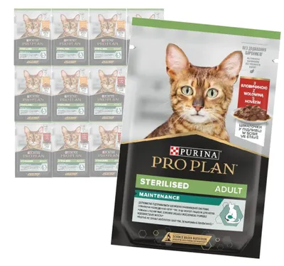 Produktbild von Purina Pro Plan Adult Sterilised Maintenance 12x85g Feuchtfutter für Katzen Huhn und Rind in Sauce