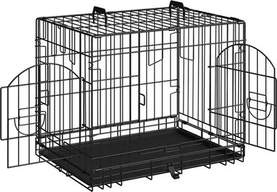 Produktbild von Famanu Transportbox für Hunde und Katzen - Metall, Schwarz, 2 Türen, 76 x 53 x 46 cm
