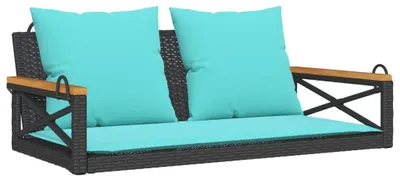 Produktbild von Hängebank mit Kissen Schwarz 109x62x40 cm Poly Rattan