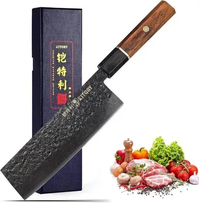 Productafbeelding van Nakiri & Usuba groentenmes 16,5 cm - scherp professioneel - elegante zwarte houten handgreep