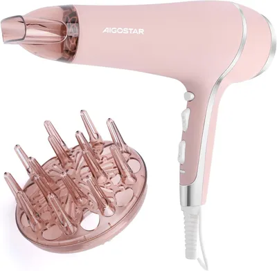 Image de Sèche-cheveux professionnel Aigostar 2400 W à ions, avec diffuseur et concentrateur, 2 vitesses, 3 températures, air froid, design léger, rose mat