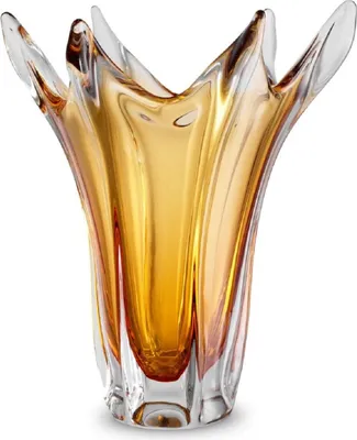 Produktbild von Casa Padrino Luxus Glas Vase Gelb Ø 32 x H. 35 cm - Mundgeblasene Blumenvase - Deko Blumenvase - Deko Accessoires - Deko Glas Vasen - Luxus Accessoires