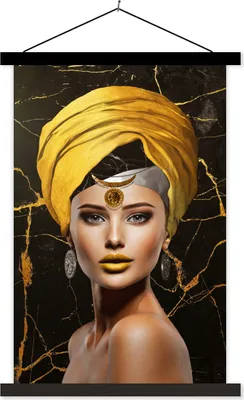 Produktbild von MuchoWow® Textilposter Frau - Abstrakt - Gelb 120x180 cm mit schwarzem Rahmen - Fotos