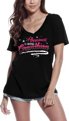 Produktbild von Damen Grafik T-Shirt V-Ausschnitt Glück ist eine Oma zu sein - Großmutter – Happiness Is Being A Grandma - Grandmother – Öko-Verantwortlich Vintage