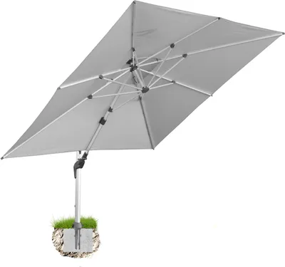 Produktbild von anndora 3,5 x 3,5m Alu Ampelschirm quadratisch silber grau + Bodenanker - 360º drehbar - komplett schwenkbar neigbar