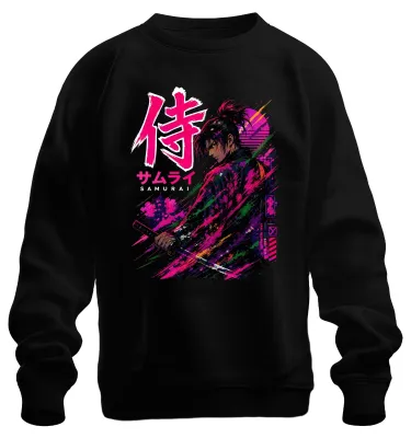 Productafbeelding van Samurai Katana Japan Anime Manga Synthwave Y2K Cyberpunk Sweater, Zwart, Maat S