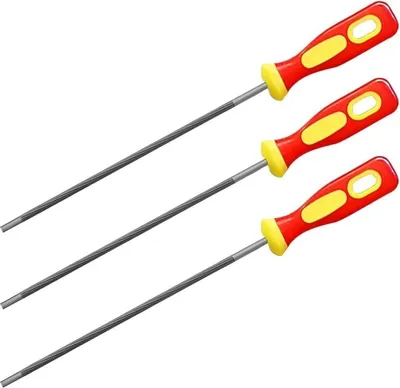 Produktbild von 3 Stück Kettensägenfeile, 4,0, 4,8, 5,5mm Kettensägen Schärfen, Rundfeile Kettensäge, Schärfanleitung, Schienennutreiniger, zum Kettensägen