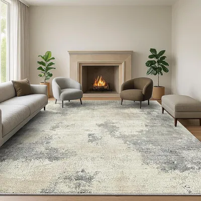 Zdjęcie produktu dla Dywan z abstrakcyjnym wzorem, możliwość prania, antypoślizgowy, wymiary 160 x 230 cm, kolor beżowo-szary