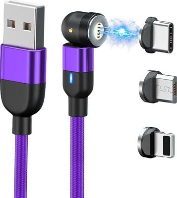 Image de AS Câble de recharge USB magnétique avec rotation à 360° pour micro-USB type C Android 2M Violet