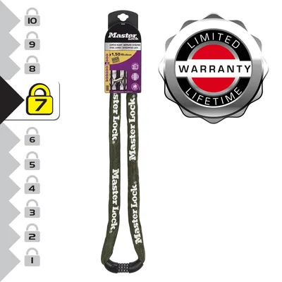Produktbild von Master Lock 8028EURD, Fahrradkettenschloss mit Zahlenschloss, 150-cm-Kette, grün