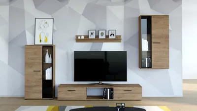 Produktbild von Wohnwand 4tlg Wohnzimmer - Set SALSA eiche lefkas Vitrinen TV Schrank Wandregal