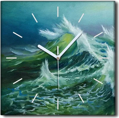 Produktbild von Coloray Uhr auf Leinwand 30x30 cm Wand Uhr Dekoration Wohnzimmer Segeltuch weiße Zeiger -Sea Waves Storm.