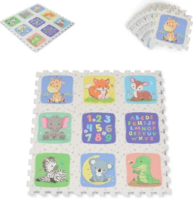 Produktbild von Moni Puzzle-Spielmatte Safari 9-teilig Tiermotiv Teppich EVA-Schaum rutschfest bunt