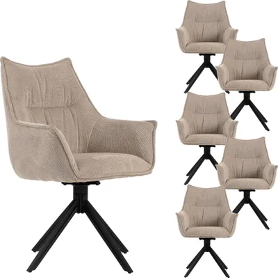 Produktbild von Esszimmerstühle 6er Set Ginosa beige mit Armlehnen & drehbarem Sitz – gepolstert