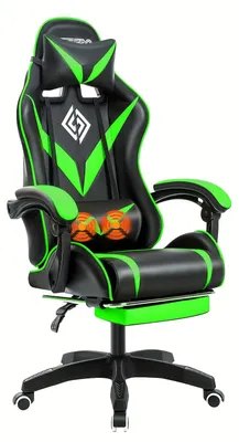 Image de Siège de jeu ergonomique – Fauteuil de bureau avec fonction de massage – Repose-pieds réglable – Similicuir