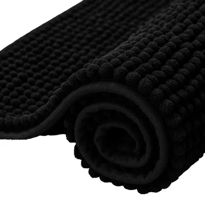 Image de Tapis de bain 40,6 x 61 cm, en chenille, noir, absorbant, pour salle de bain