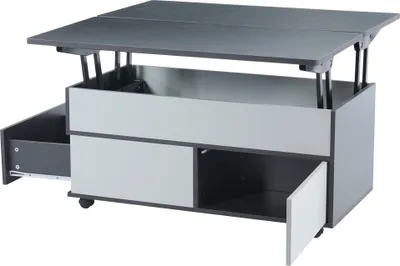 Produktbild von MODFU Couchtisch multifunktionaler Kaffeetisch Höhenverstellbarer mit Verstecktem Stauraum und Ablage,Beistelltisch mit Rollen und Schubladen,,grau