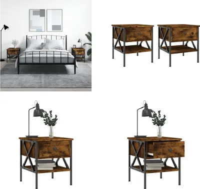 Image de vidaXL Tables de chevet 2 pcs. Chêne fumé 40x42x45 cm Bois composite - Table de nuit - Tables de nuit - Armoire - Table de nuit