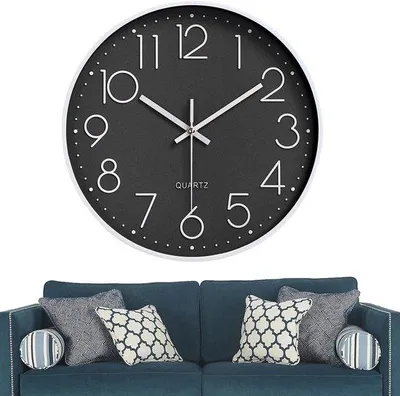 Image de Horloge murale ronde de 30 cm, style noir et blanc, à quartz