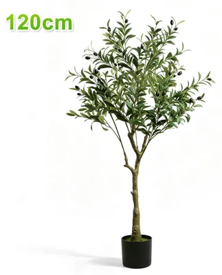 Zdjęcie produktu dla Sztuczny oliwek w doniczce, wysokość 120 cm, 2 gałęzie z 504 liśćmi, dekoracyjna roślina w kolorze zielonym, idealna do domu, biura, recepcji i wnętrz