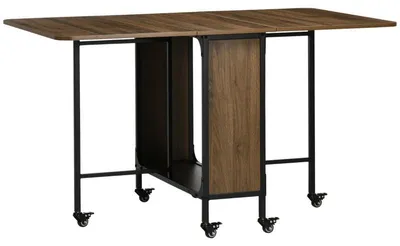 Immagine prodotto di Tavolo pieghevole per mangiare, montato su rotelle | Colore: marrone chiaro | Dimensioni: 80x130x74 cm