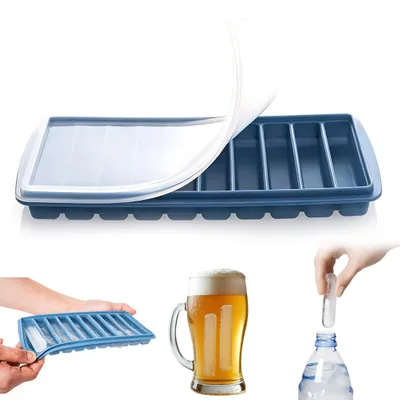 Eiswürfelform mit Deckel, Silikon, 10 Fächer, blau
