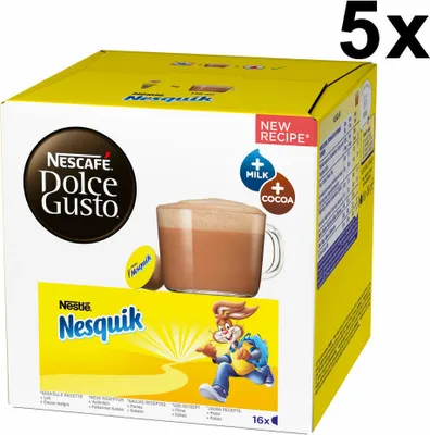 Produktbild von Nescafé Dolce Gusto Nesquik, Kakao, Schokolade, 5er Pack, 5 x 16 Kapseln
