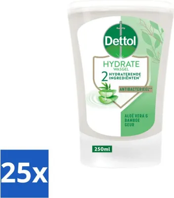 Obrázok produktu pre Dettol - náplň do umývacieho gélu - Hydratácia - Aloe Vera a bambus - 250 ml - Hodnotné balenie - 25 kusov
