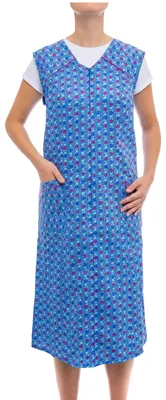 Produktbild von Tobeni Damen Kittel Schürze lang Reissverschluss und Taschen ohne Arm 100% Baumwolle, Farbe:Design 11, Grösse:46