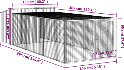 Immagine prodotto di Cuccia per cani con corridoio Antracite 153x396x110cm Acciaio zincato