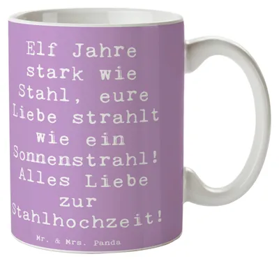 Produktbild von Mr. & Mrs. Panda Tasse Spruch 11. Hochzeitstag Stahlhochzeit - Lavendeltraum - Geschenk, Keramikbecher, Kaffeetasse, Geschenke, Heirat, Heiraten, Pott, statement, Liebe