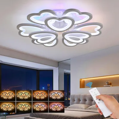 Produktbild von 100W Modern LED Deckenleuchte mit RGB Farbwechsel Lamp, Herzform Deckenlampe 68cm, Dimmbar mit Fernbedienung,  für Schlafzimmer Kinderzimmer Wohnzimme