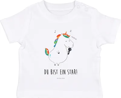 Produktbild von Mr. & Mrs. Panda Babyshirt Einhorn Sänger 0. - 6. Monat - Weiß - Geschenk, Baby  Shirt, T-Shirt, Geburtstag, Organic, Kinder Oberteil, Disco, Freundin, Unicorn, Party