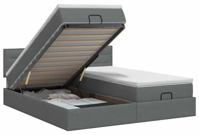Image de Deux lits ottoman avec matelas, tissu gris foncé